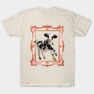 Whimsical Cow in Frame: Quirky Art T-Shirt